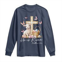 He Is Risen Easter Long Sleeve Shirt Lamb Flowers Cross