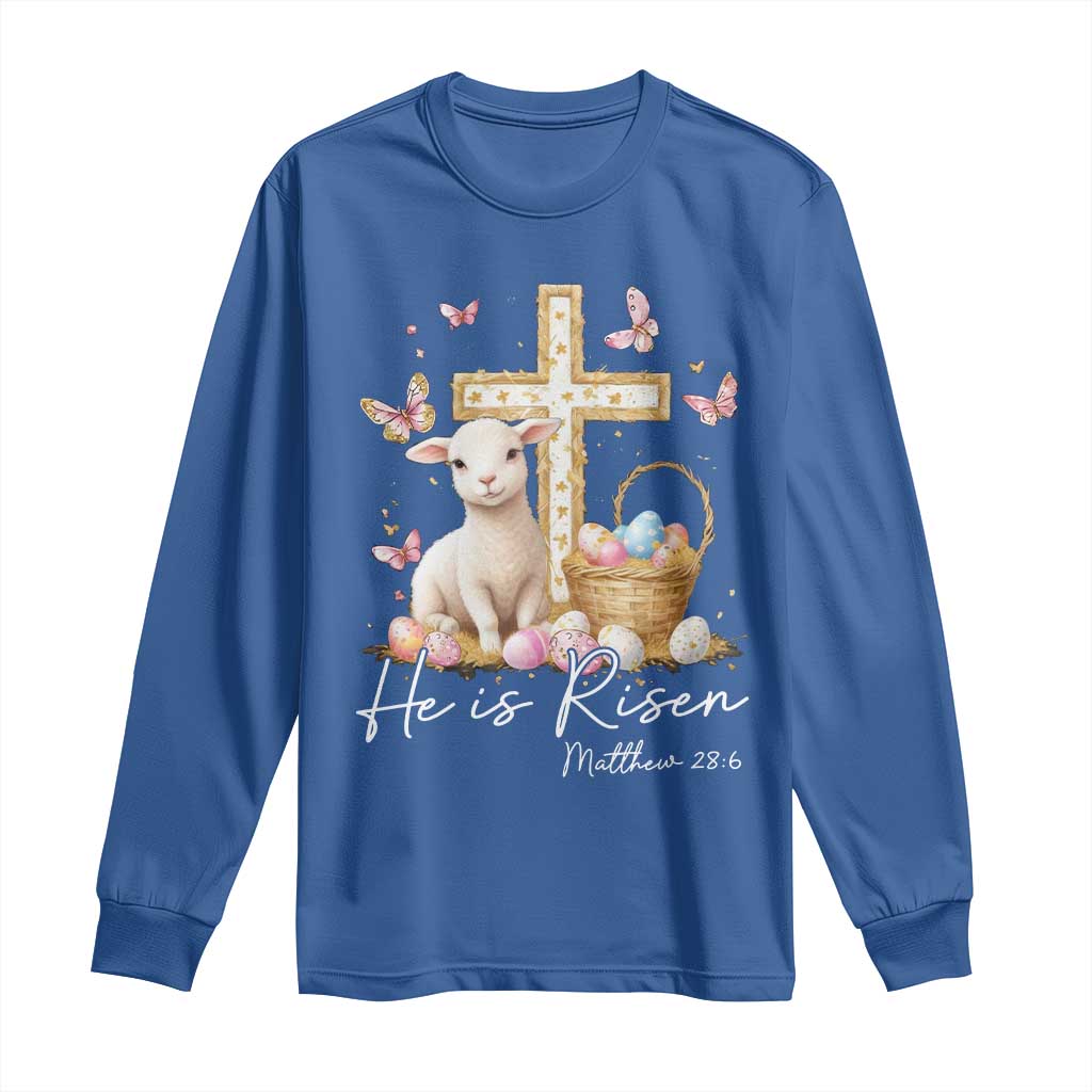 He Is Risen Easter Long Sleeve Shirt Lamb Flowers Cross
