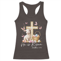 He Is Risen Easter Racerback Tank Top Lamb Flowers Cross