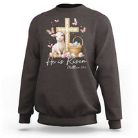He Is Risen Easter Sweatshirt Lamb Flowers Cross