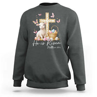 He Is Risen Easter Sweatshirt Lamb Flowers Cross