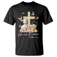 He Is Risen Easter T Shirt Lamb Flowers Cross