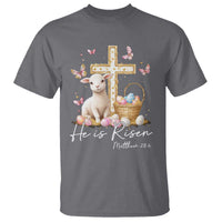 He Is Risen Easter T Shirt Lamb Flowers Cross
