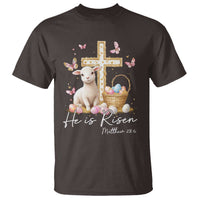 He Is Risen Easter T Shirt Lamb Flowers Cross