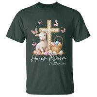 He Is Risen Easter T Shirt Lamb Flowers Cross
