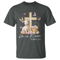 He Is Risen Easter T Shirt Lamb Flowers Cross