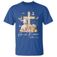 He Is Risen Easter T Shirt Lamb Flowers Cross