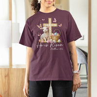 He Is Risen Easter T Shirt For Women Lamb Flowers Cross