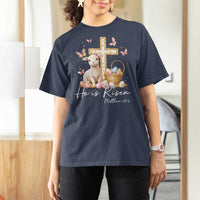 He Is Risen Easter T Shirt For Women Lamb Flowers Cross