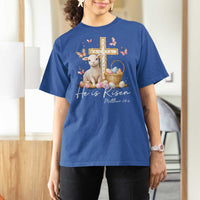 He Is Risen Easter T Shirt For Women Lamb Flowers Cross