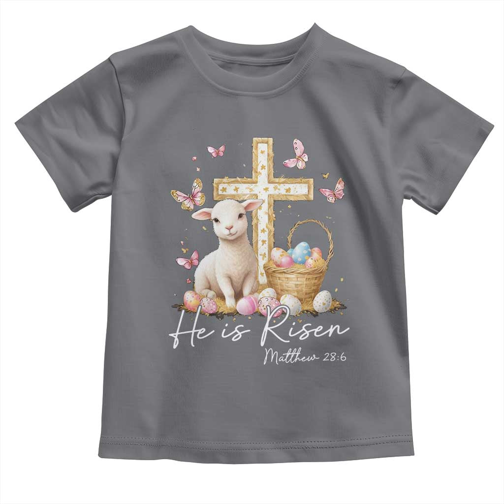 He Is Risen Easter Toddler T Shirt Lamb Flowers Cross
