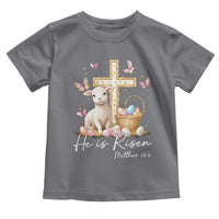 He Is Risen Easter Toddler T Shirt Lamb Flowers Cross