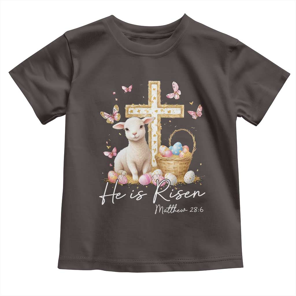 He Is Risen Easter Toddler T Shirt Lamb Flowers Cross