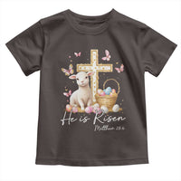 He Is Risen Easter Toddler T Shirt Lamb Flowers Cross