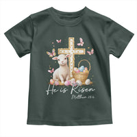 He Is Risen Easter Toddler T Shirt Lamb Flowers Cross