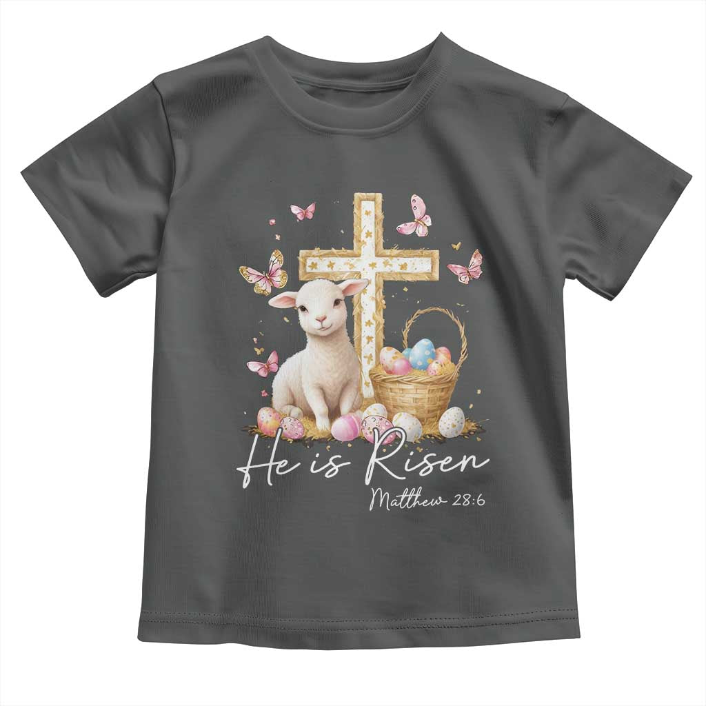 He Is Risen Easter Toddler T Shirt Lamb Flowers Cross