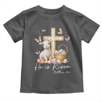 He Is Risen Easter Toddler T Shirt Lamb Flowers Cross