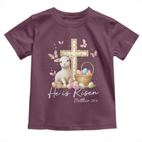 He Is Risen Easter Toddler T Shirt Lamb Flowers Cross