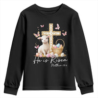 He Is Risen Easter Youth Sweatshirt Lamb Flowers Cross