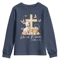He Is Risen Easter Youth Sweatshirt Lamb Flowers Cross
