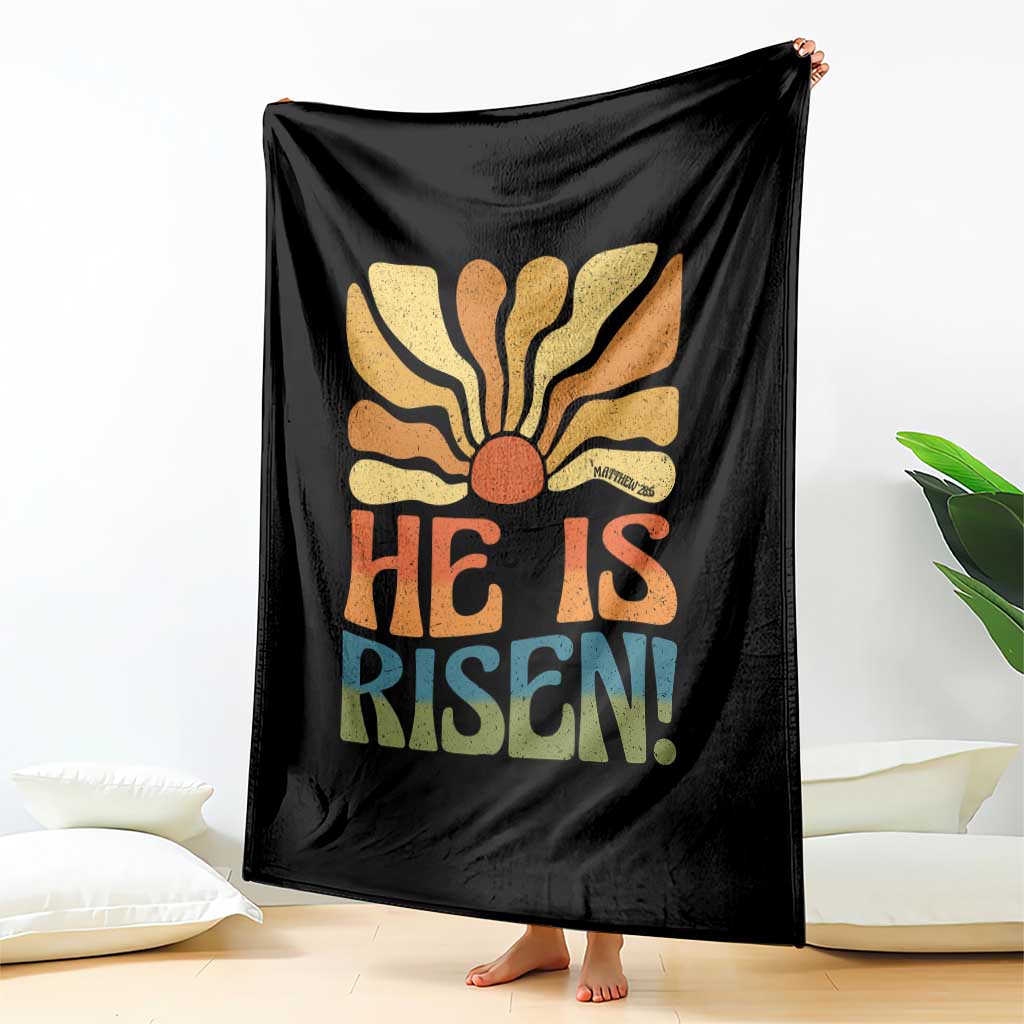 Retro Easter Throw Blanket Jesus He is Risen Matthew 28:6 Bible Verse Kids - Wonder Print Shop