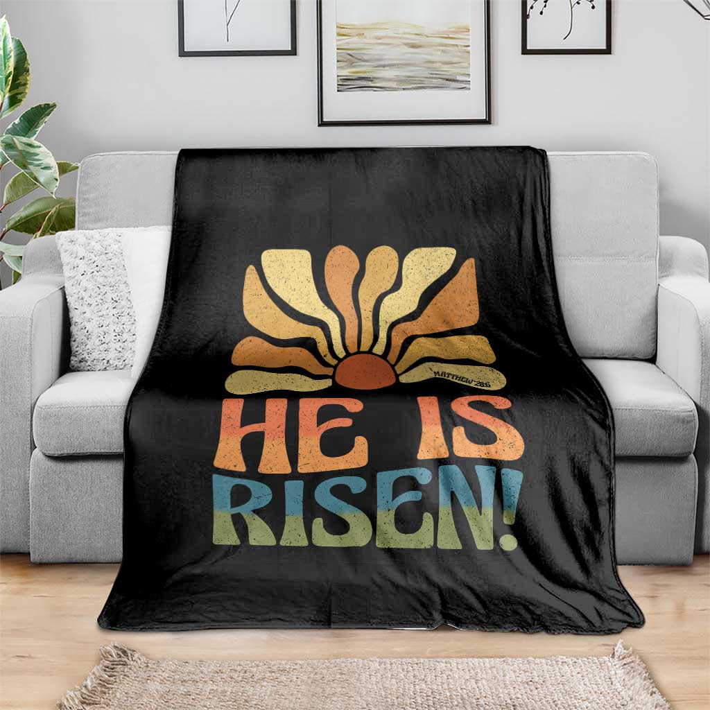 Retro Easter Throw Blanket Jesus He is Risen Matthew 28:6 Bible Verse Kids - Wonder Print Shop