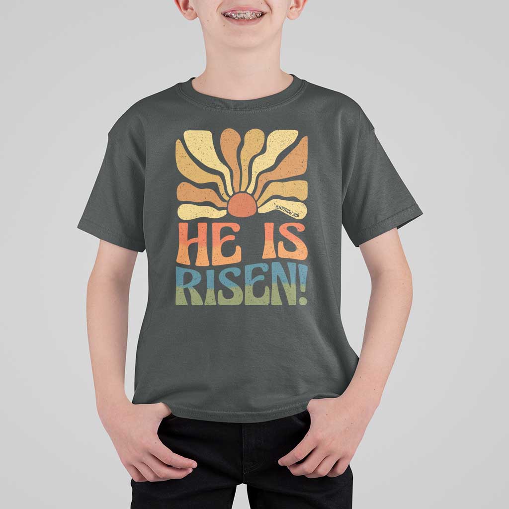 Retro Easter T Shirt For Kid Jesus He is Risen Matthew 28:6 Bible Verse Kids - Wonder Print Shop