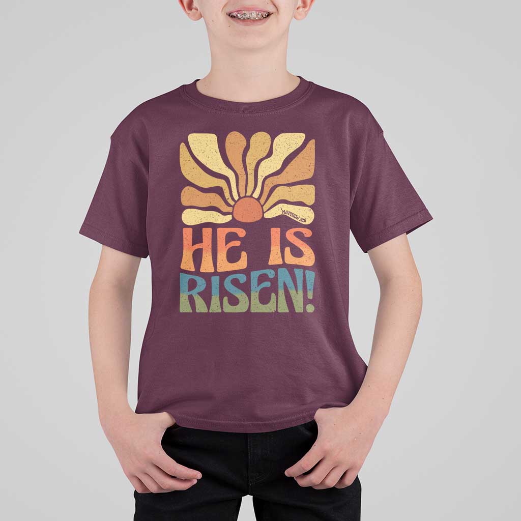 Retro Easter T Shirt For Kid Jesus He is Risen Matthew 28:6 Bible Verse Kids - Wonder Print Shop