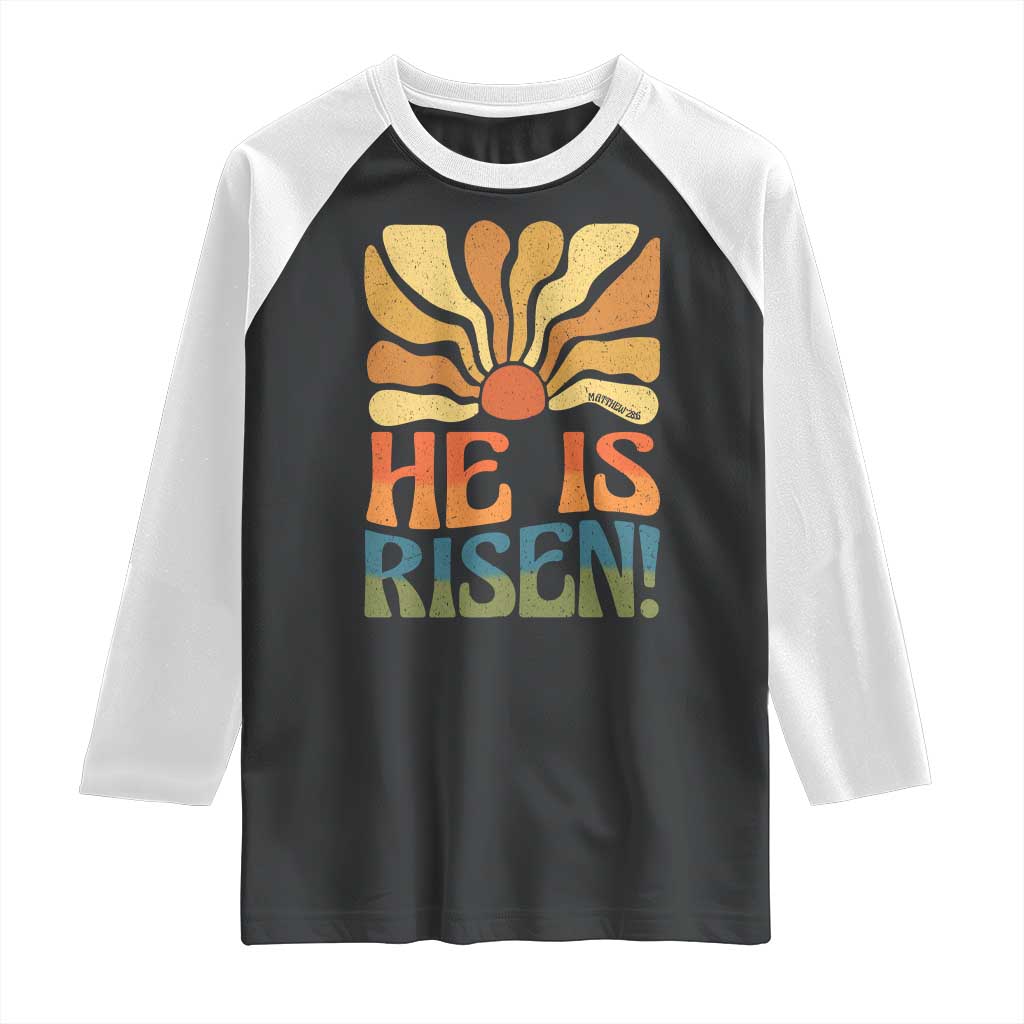 Retro Easter Raglan Shirt Jesus He is Risen Matthew 28:6 Bible Verse Kids - Wonder Print Shop