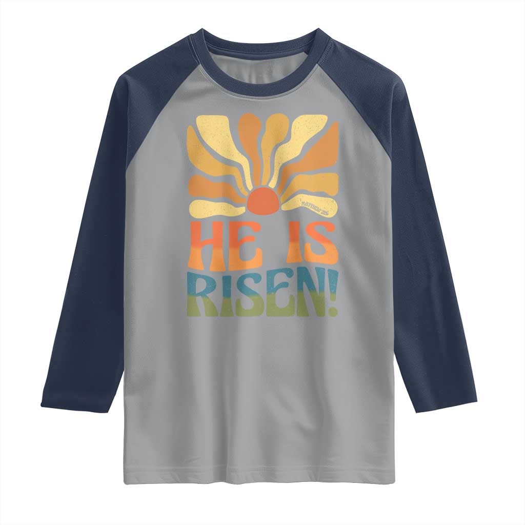 Retro Easter Raglan Shirt Jesus He is Risen Matthew 28:6 Bible Verse Kids - Wonder Print Shop