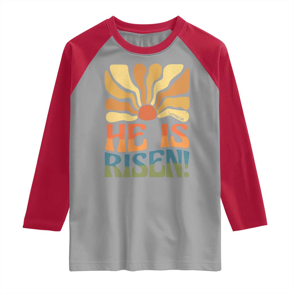 Retro Easter Raglan Shirt Jesus He is Risen Matthew 28:6 Bible Verse Kids - Wonder Print Shop