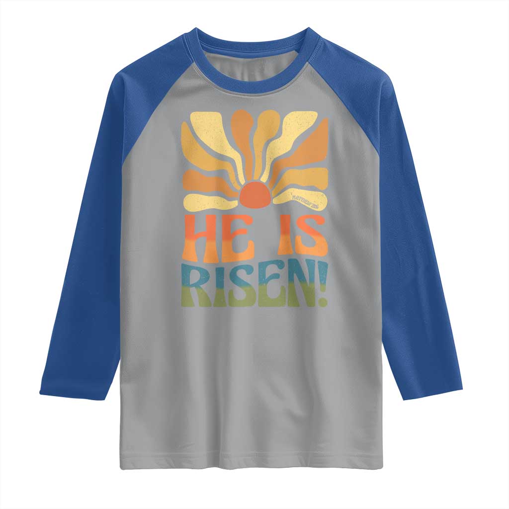 Retro Easter Raglan Shirt Jesus He is Risen Matthew 28:6 Bible Verse Kids - Wonder Print Shop