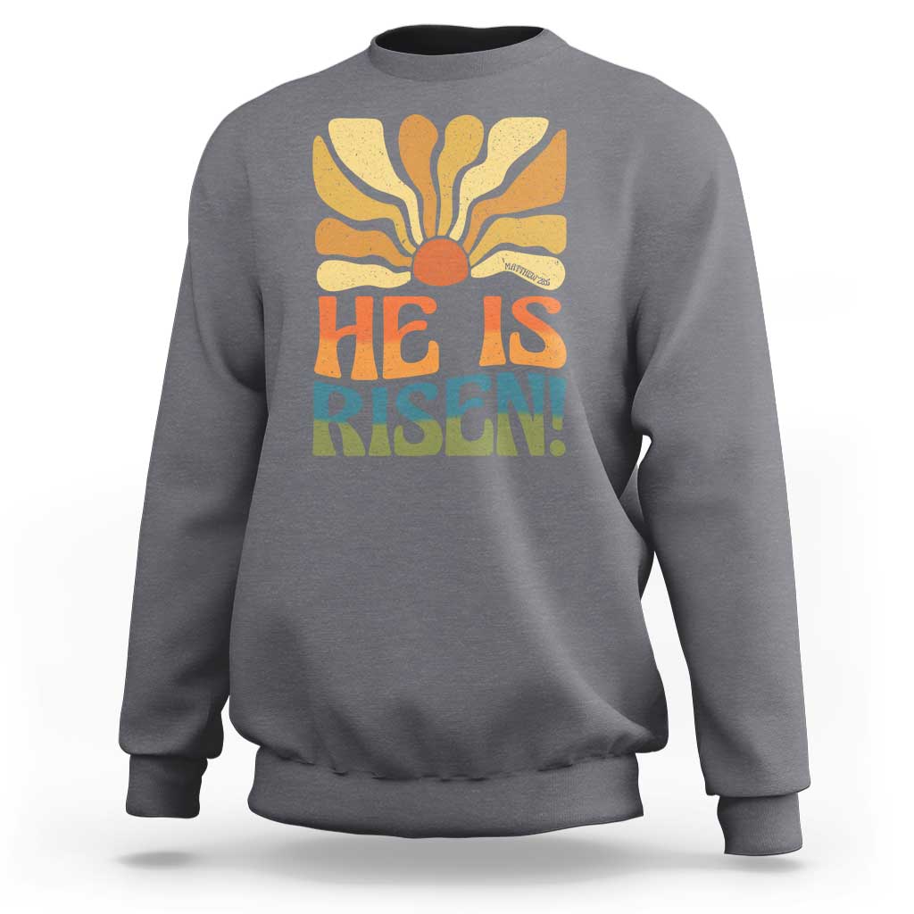 Retro Easter Sweatshirt Jesus He is Risen Matthew 28:6 Bible Verse Kids - Wonder Print Shop
