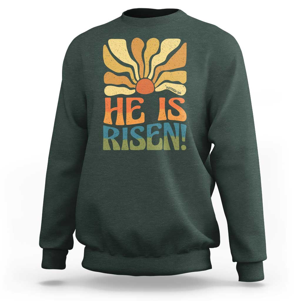 Retro Easter Sweatshirt Jesus He is Risen Matthew 28:6 Bible Verse Kids - Wonder Print Shop