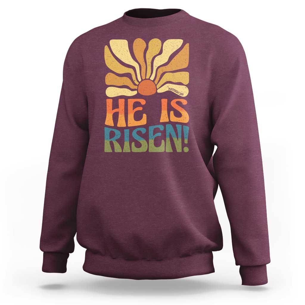 Retro Easter Sweatshirt Jesus He is Risen Matthew 28:6 Bible Verse Kids - Wonder Print Shop
