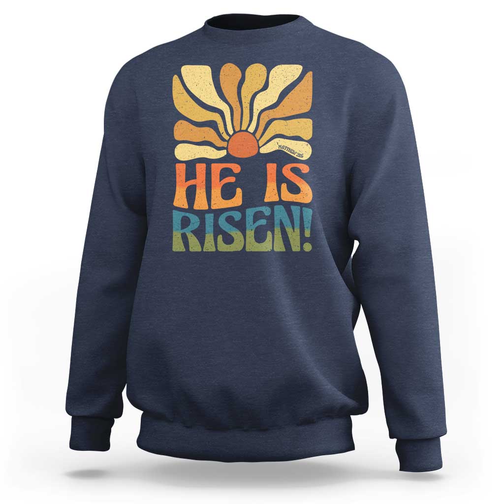 Retro Easter Sweatshirt Jesus He is Risen Matthew 28:6 Bible Verse Kids - Wonder Print Shop