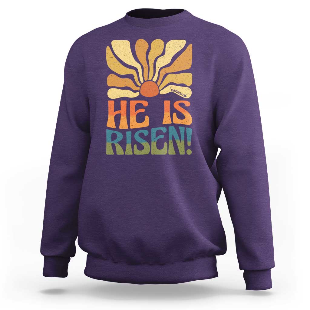 Retro Easter Sweatshirt Jesus He is Risen Matthew 28:6 Bible Verse Kids - Wonder Print Shop