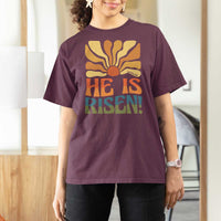 Retro Easter T Shirt For Women Jesus He is Risen Matthew 28:6 Bible Verse Kids - Wonder Print Shop