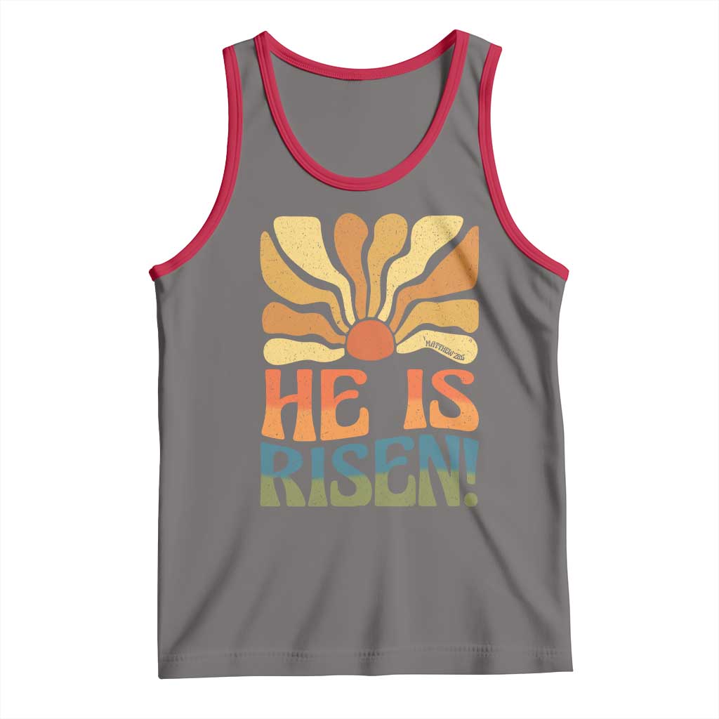 Retro Easter Tank Top Jesus He is Risen Matthew 28:6 Bible Verse Kids - Wonder Print Shop