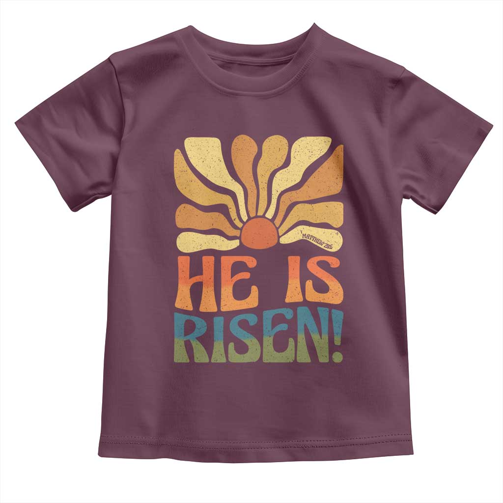 Retro Easter Toddler T Shirt Jesus He is Risen Matthew 28:6 Bible Verse Kids - Wonder Print Shop