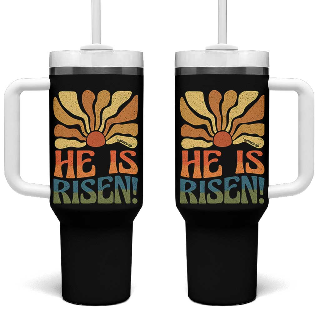 Retro Easter Tumbler With Handle Jesus He is Risen Matthew 28:6 Bible Verse Kids - Wonder Print Shop