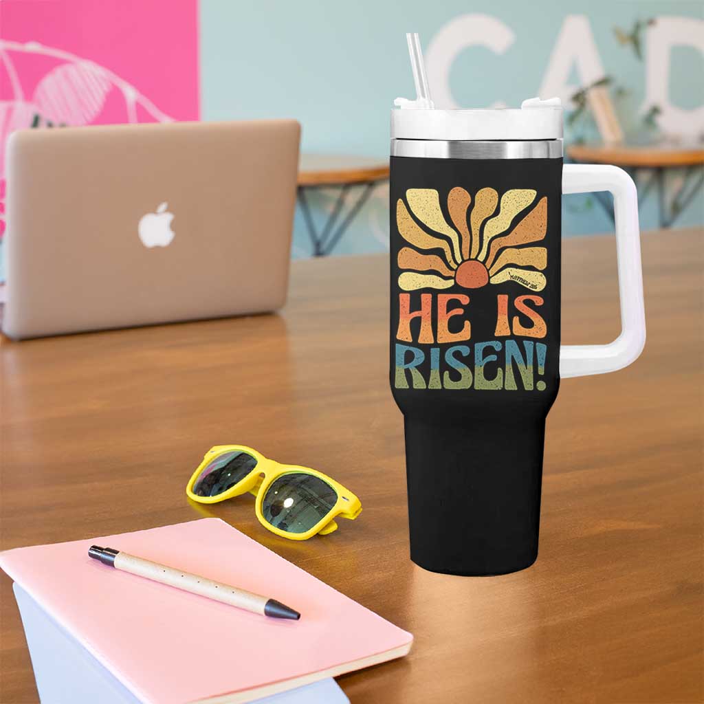 Retro Easter Tumbler With Handle Jesus He is Risen Matthew 28:6 Bible Verse Kids - Wonder Print Shop