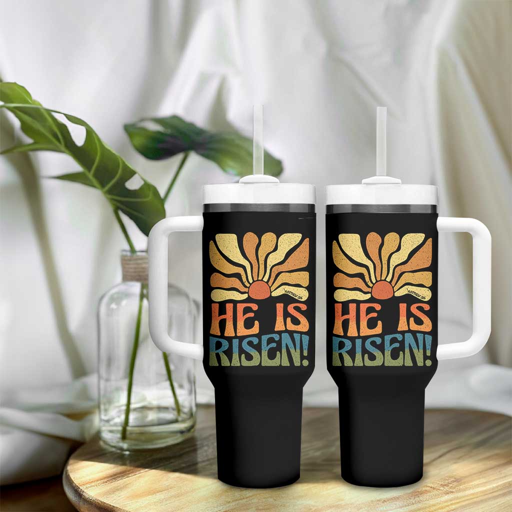 Retro Easter Tumbler With Handle Jesus He is Risen Matthew 28:6 Bible Verse Kids - Wonder Print Shop