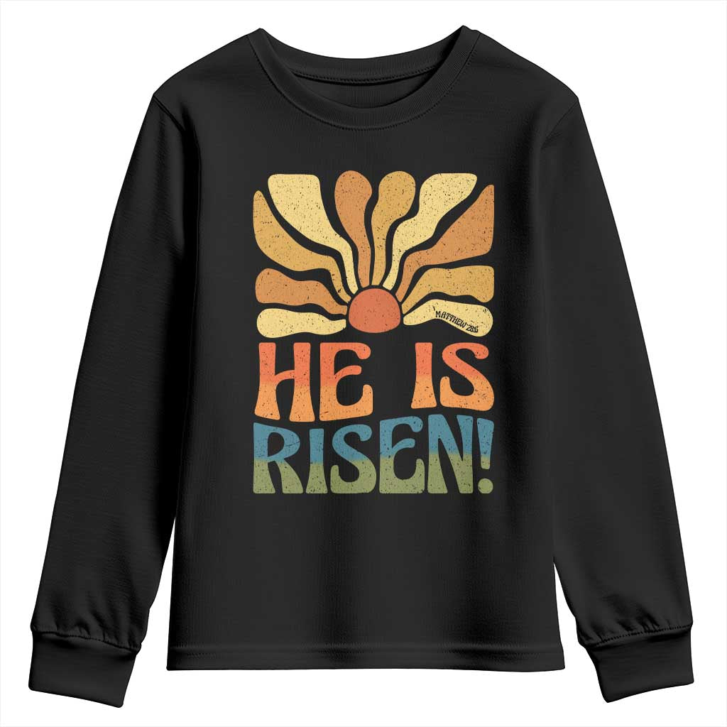 Retro Easter Youth Sweatshirt Jesus He is Risen Matthew 28:6 Bible Verse Kids - Wonder Print Shop