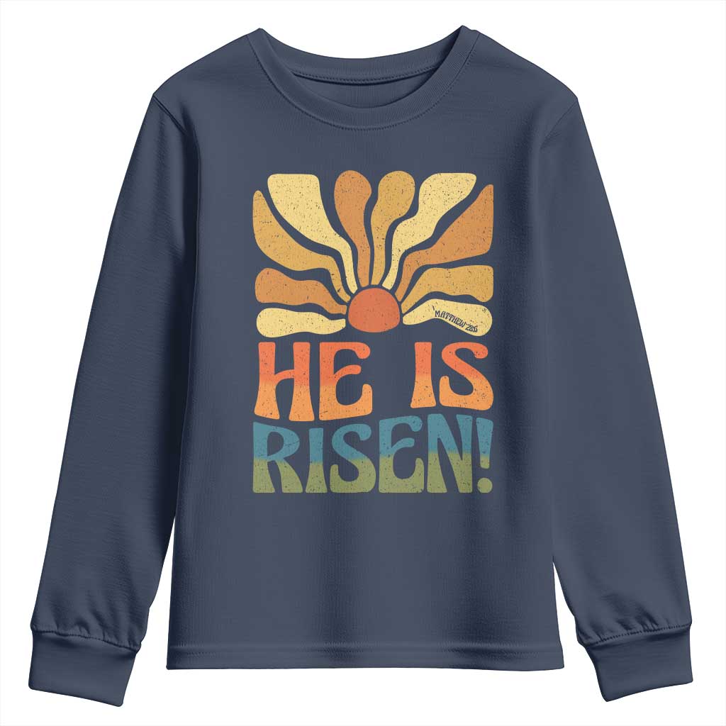 Retro Easter Youth Sweatshirt Jesus He is Risen Matthew 28:6 Bible Verse Kids - Wonder Print Shop