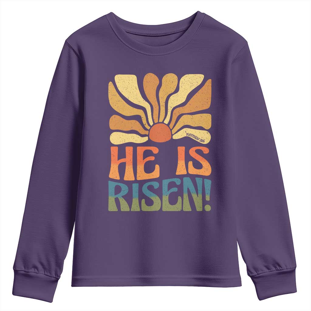 Retro Easter Youth Sweatshirt Jesus He is Risen Matthew 28:6 Bible Verse Kids - Wonder Print Shop