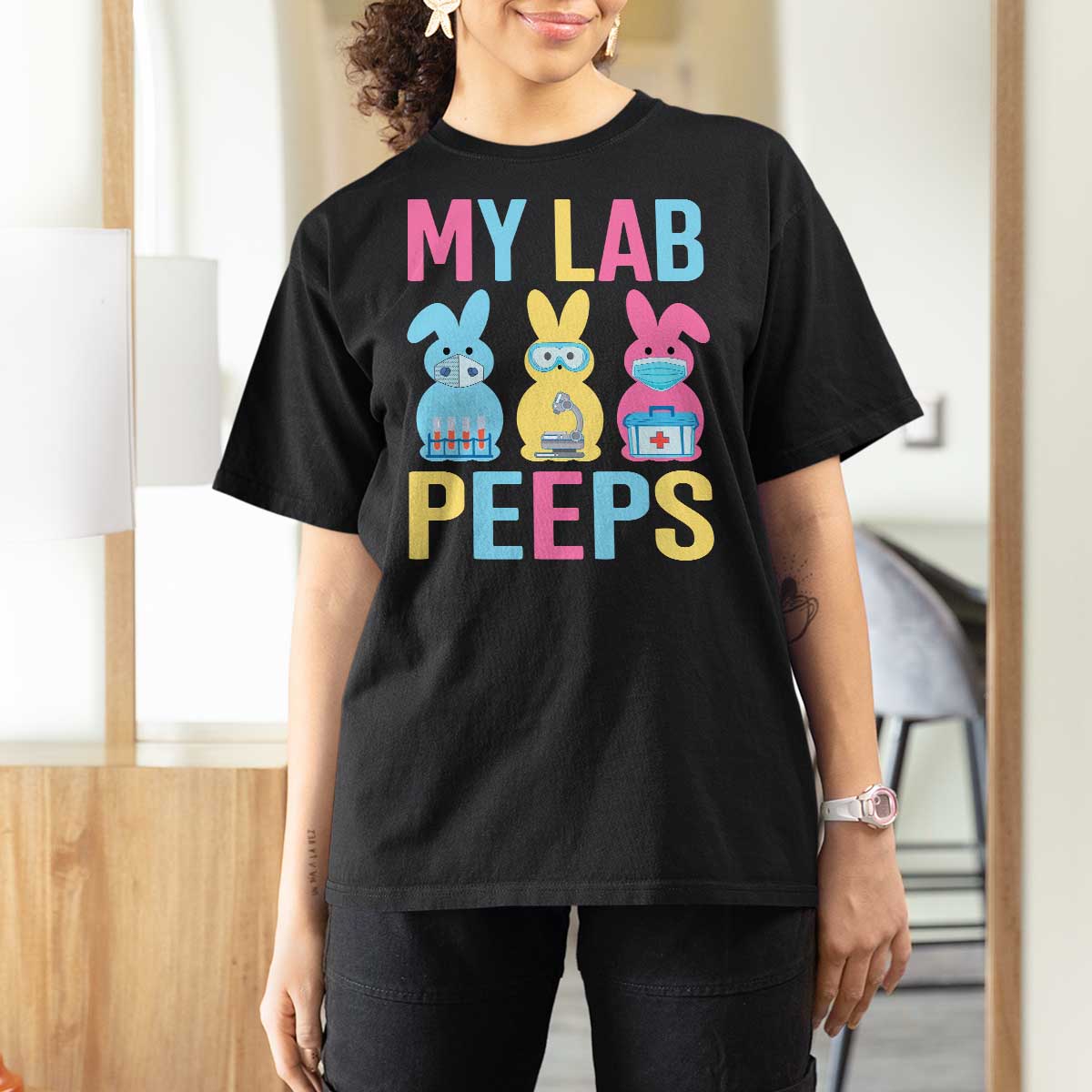 Easter Lab Tech T Shirt For Women Cute Bunny My Lab Peeps - Wonder Print Shop