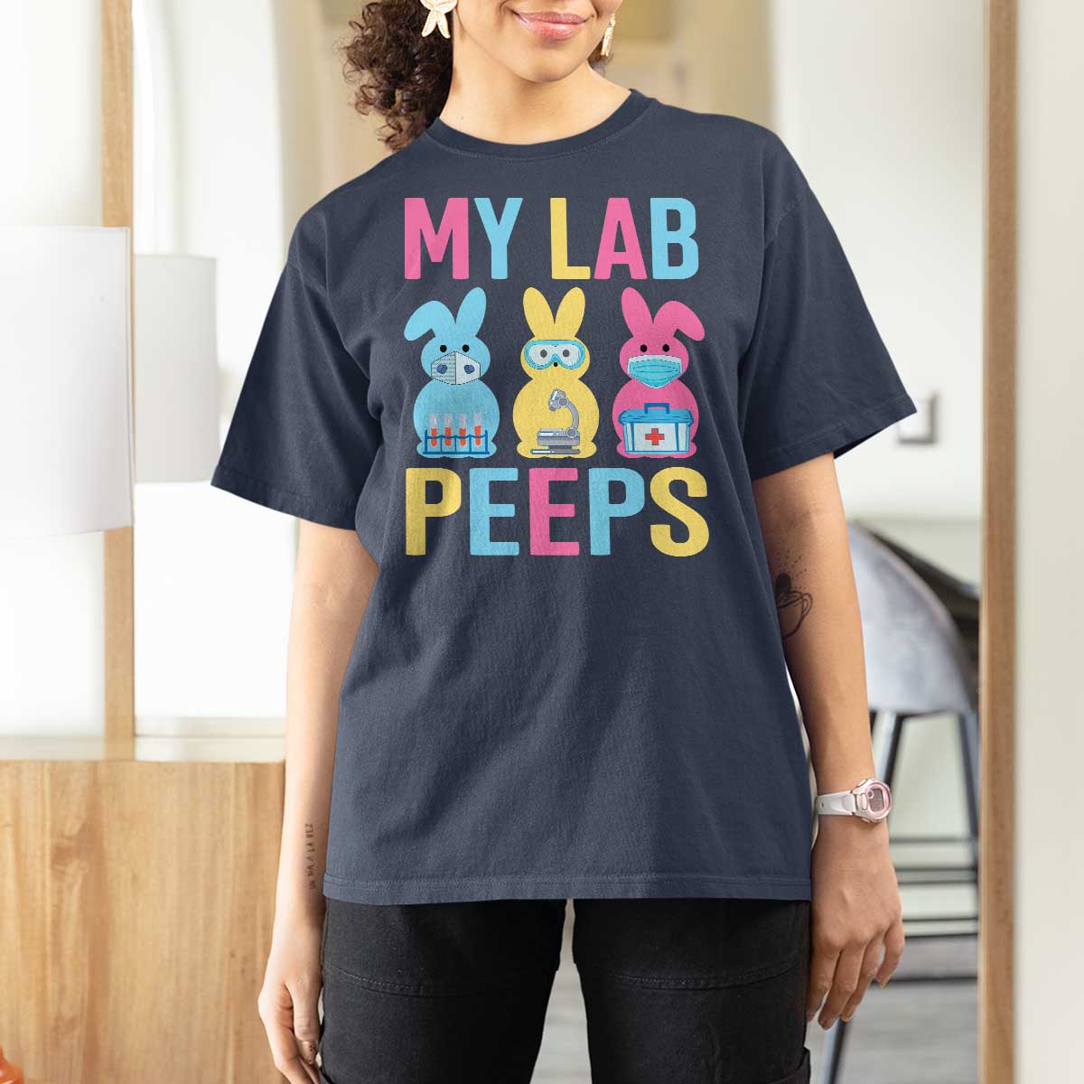 Easter Lab Tech T Shirt For Women Cute Bunny My Lab Peeps - Wonder Print Shop