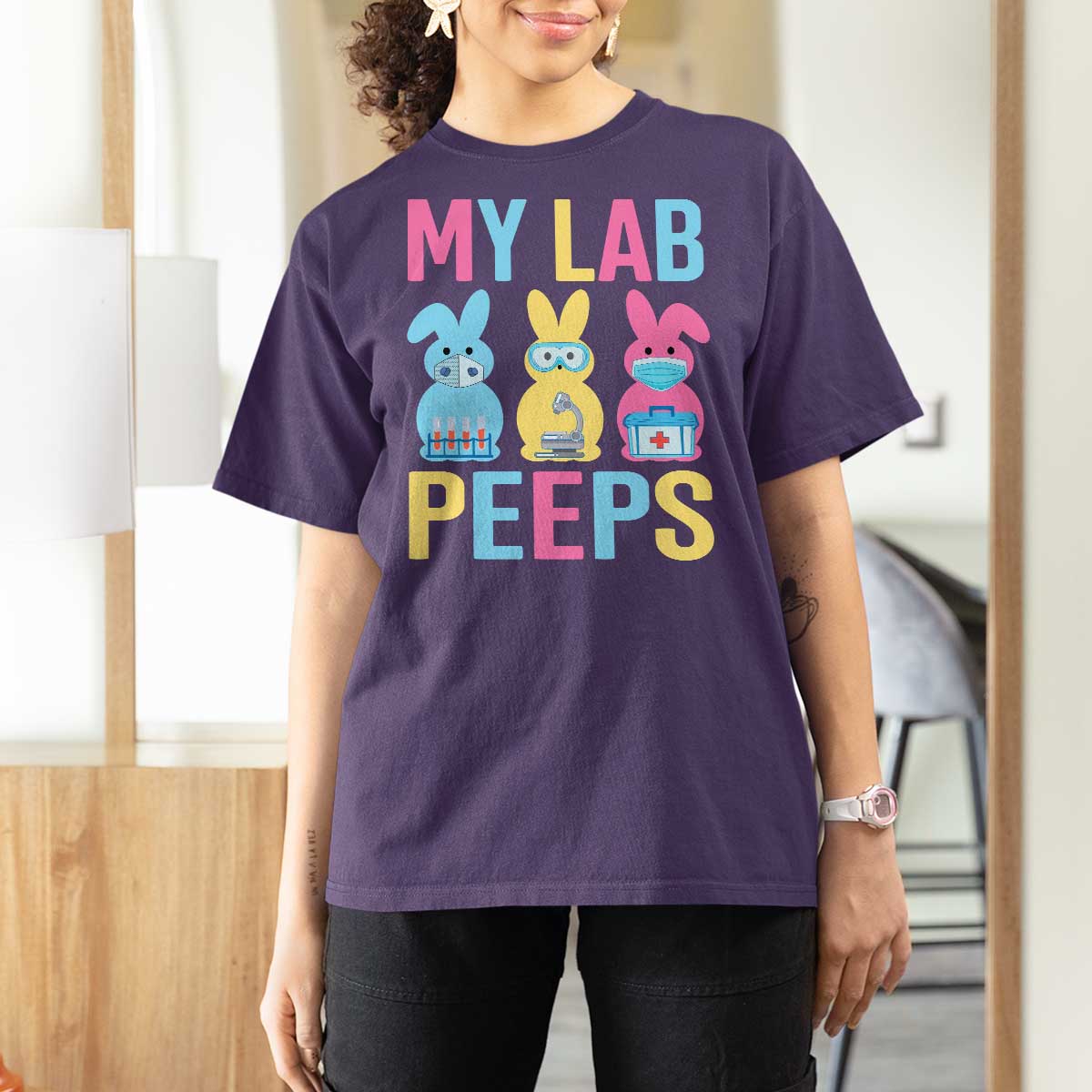 Easter Lab Tech T Shirt For Women Cute Bunny My Lab Peeps - Wonder Print Shop