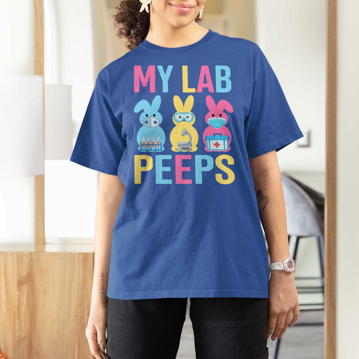 Easter Lab Tech T Shirt For Women Cute Bunny My Lab Peeps - Wonder Print Shop